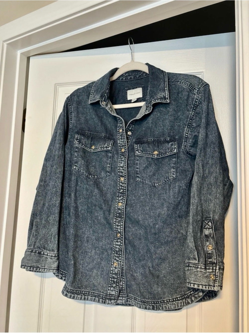 American Eagle Outfitters Washed Blue Denim Shirt Jacket